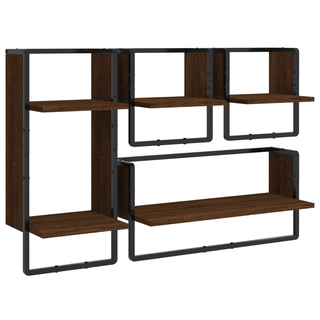 Ensemble d'étagères murales avec barres 4 pcs chêne marron Étagères murales & corniches vidaXL