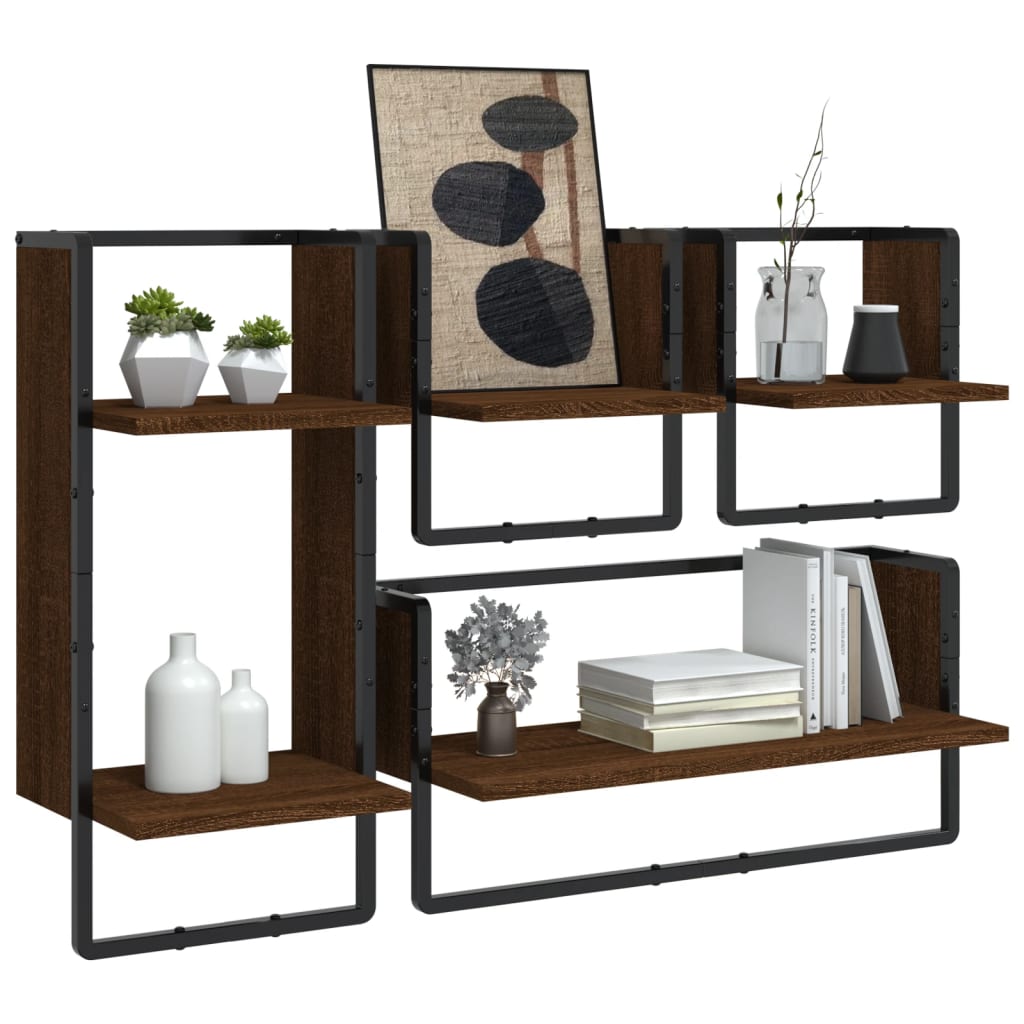 Ensemble d'étagères murales avec barres 4 pcs chêne marron Étagères murales & corniches vidaXL