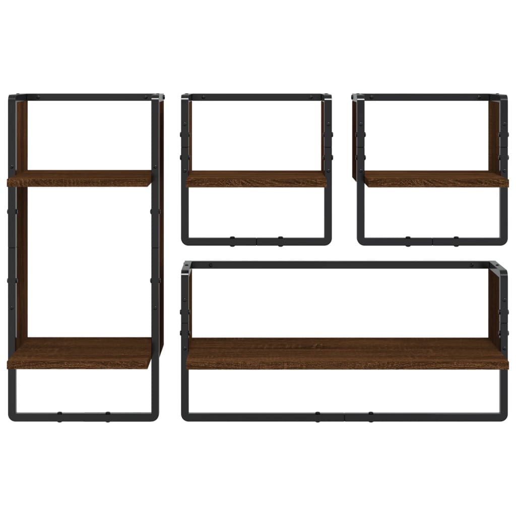 Ensemble d'étagères murales avec barres 4 pcs chêne marron Étagères murales & corniches vidaXL