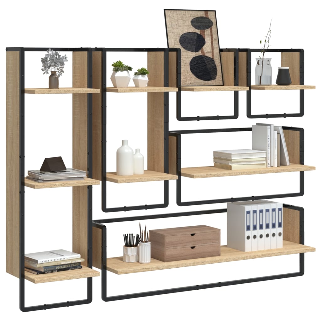 Ensemble d'étagères murales avec barres 6 pcs chêne sonoma - XIOS
