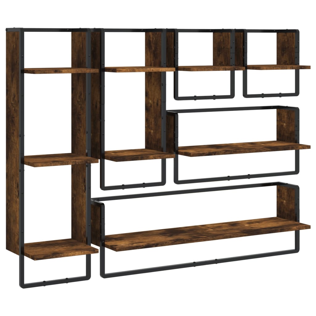 Ensemble d'étagères murales avec barres 6 pcs chêne fumé - XIOS
