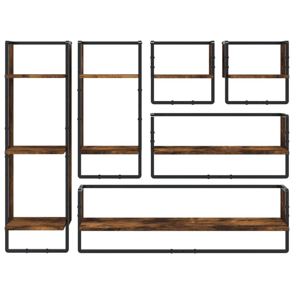 Ensemble d'étagères murales avec barres 6 pcs chêne fumé - XIOS