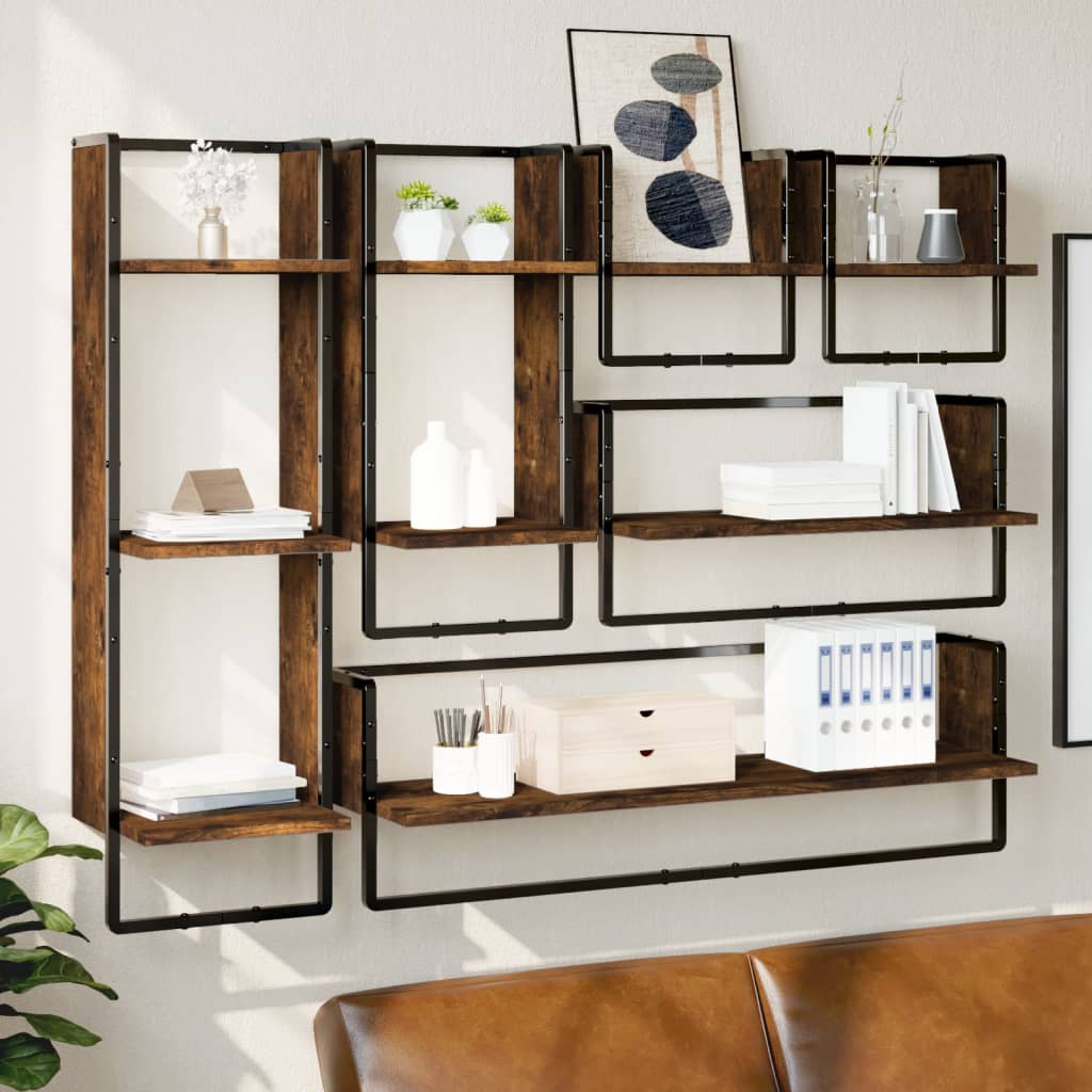 Ensemble d'étagères murales avec barres 6 pcs chêne fumé - XIOS