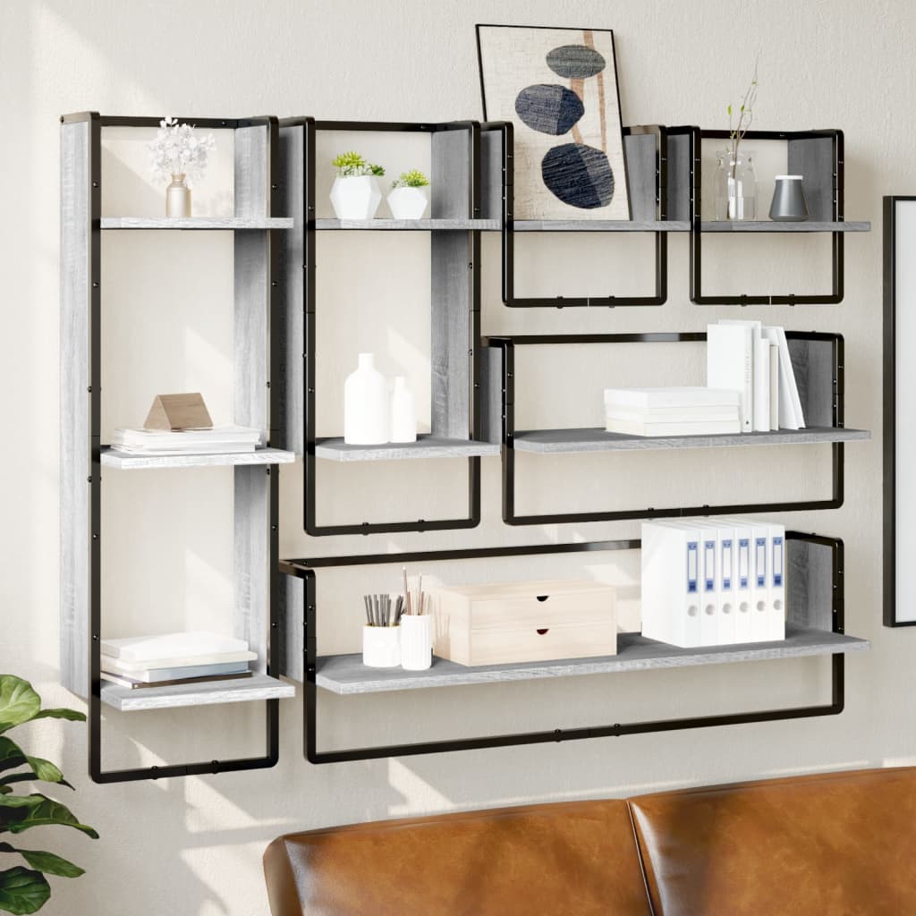 Ensemble d'étagères murales avec barres 6 pcs sonoma gris - XIOS