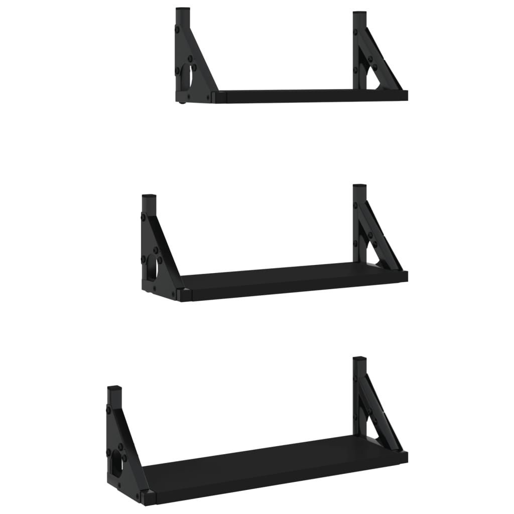 Ensemble d'étagères murales 3 pcs noir bois d'ingénierie - XIOS