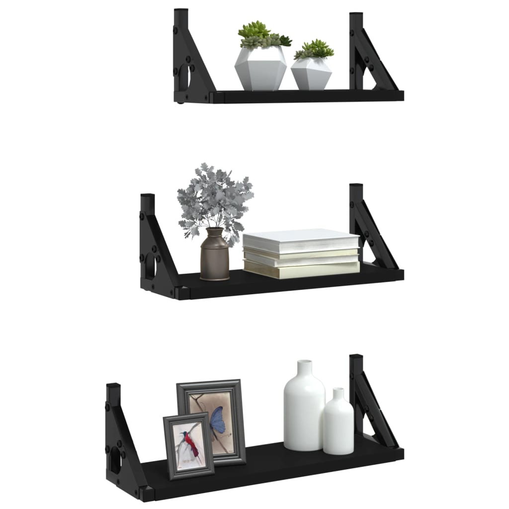 Ensemble d'étagères murales 3 pcs noir bois d'ingénierie - XIOS