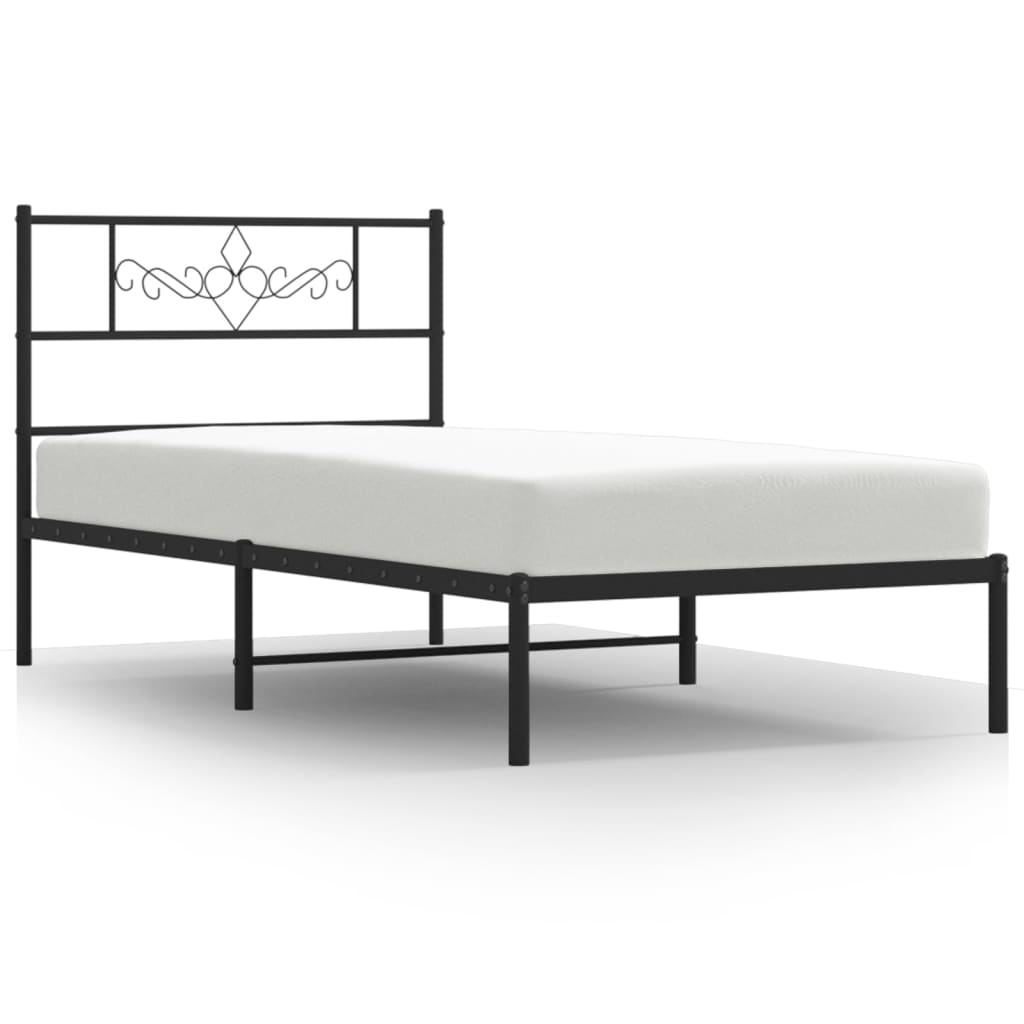 Cadre de lit métal sans matelas avec tête de lit noir 90x190 cm - XIOS