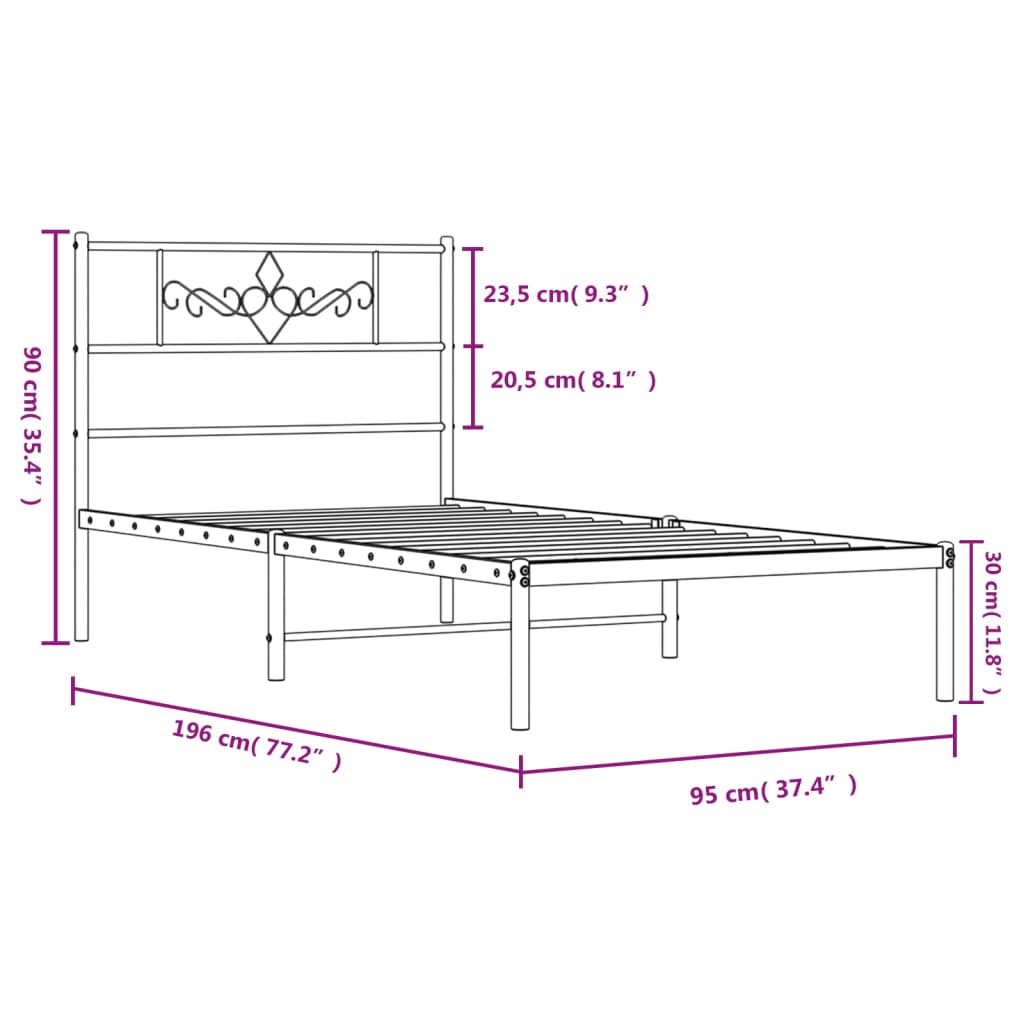 Cadre de lit métal sans matelas avec tête de lit noir 90x190 cm - XIOS