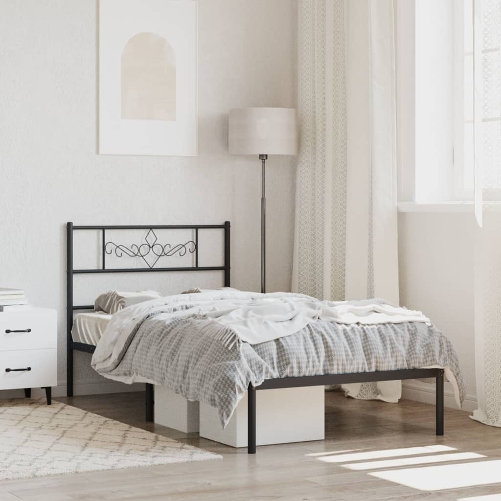 Cadre de lit métal sans matelas avec tête de lit noir 90x190 cm - XIOS