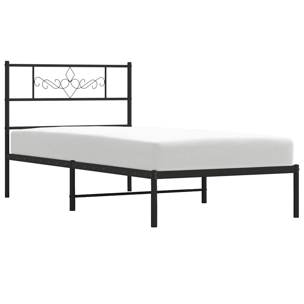 Cadre de lit métal sans matelas avec tête de lit noir 100x200cm