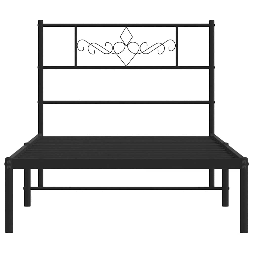 Cadre de lit métal sans matelas avec tête de lit noir 100x200cm