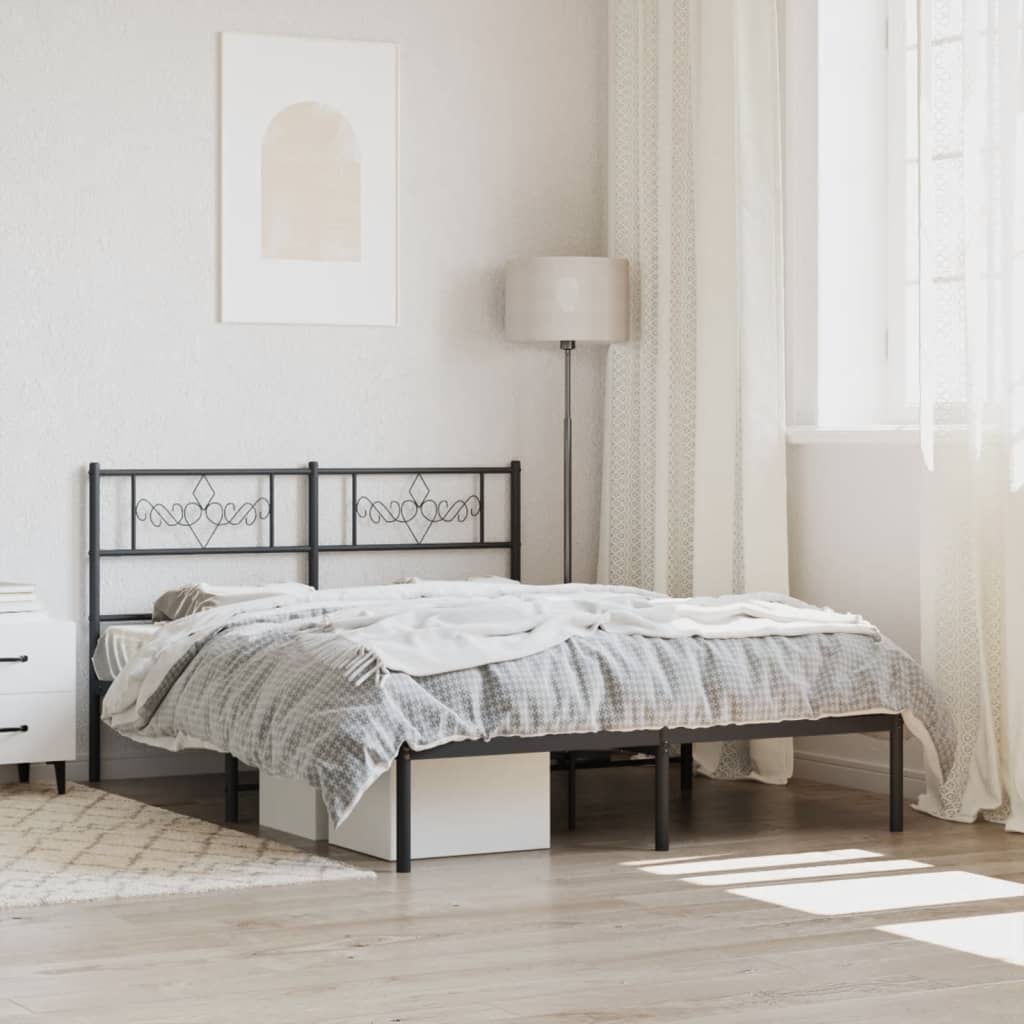 Cadre de lit métal sans matelas et tête de lit noir 160x200 cm - XIOS