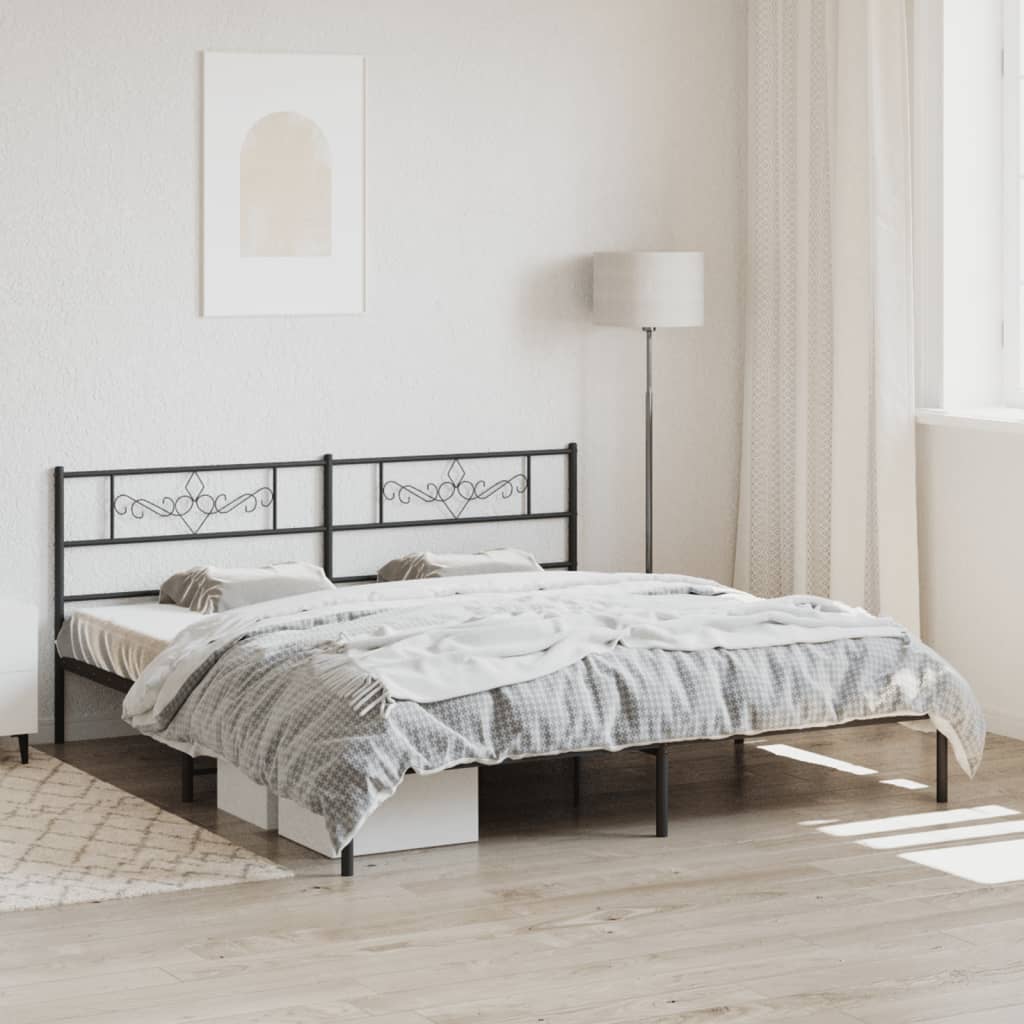 Cadre de lit métal sans matelas et tête de lit noir 180x200 cm - XIOS
