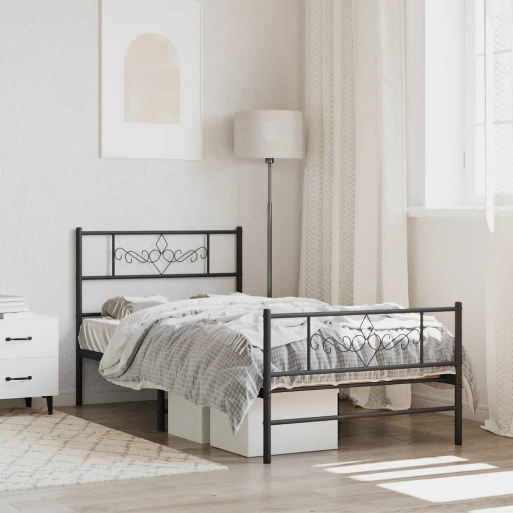 Cadre de lit métal sans matelas avec pied de lit noir 90x190 cm - XIOS