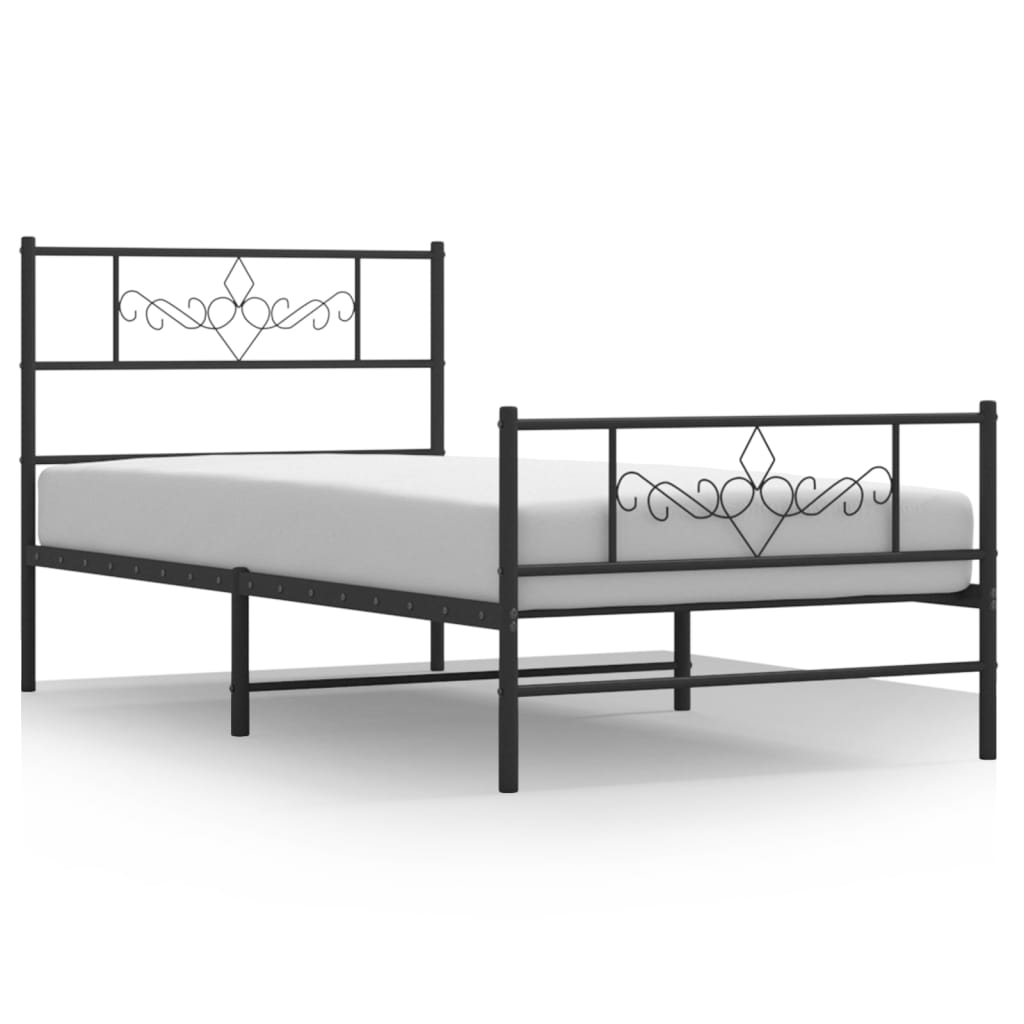 Cadre de lit métal sans matelas avec pied de lit noir 90x200 cm - XIOS