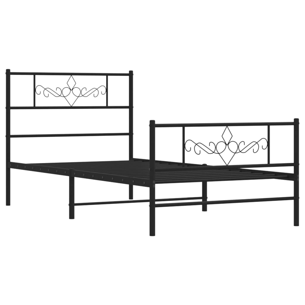 Cadre de lit métal sans matelas avec pied de lit noir 90x200 cm - XIOS