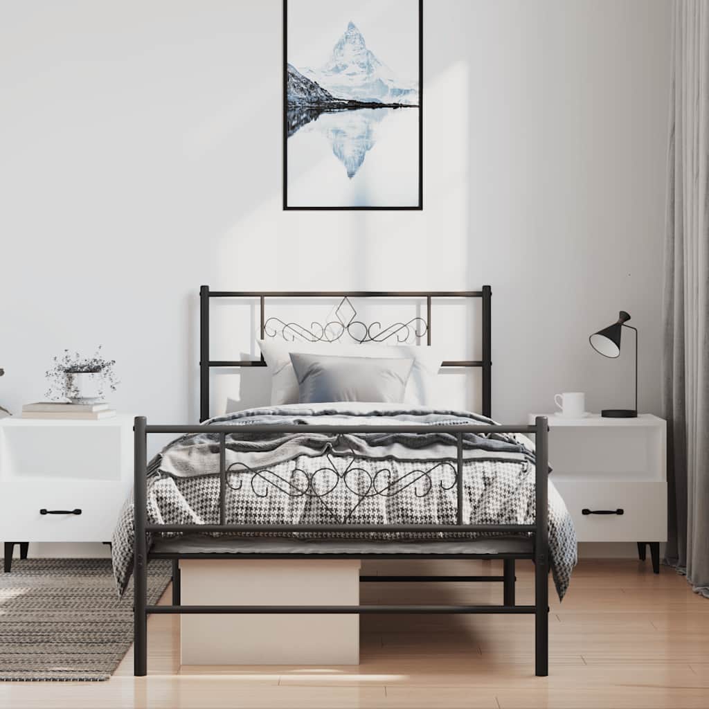 Cadre de lit métal sans matelas avec pied de lit noir 100x190cm - XIOS