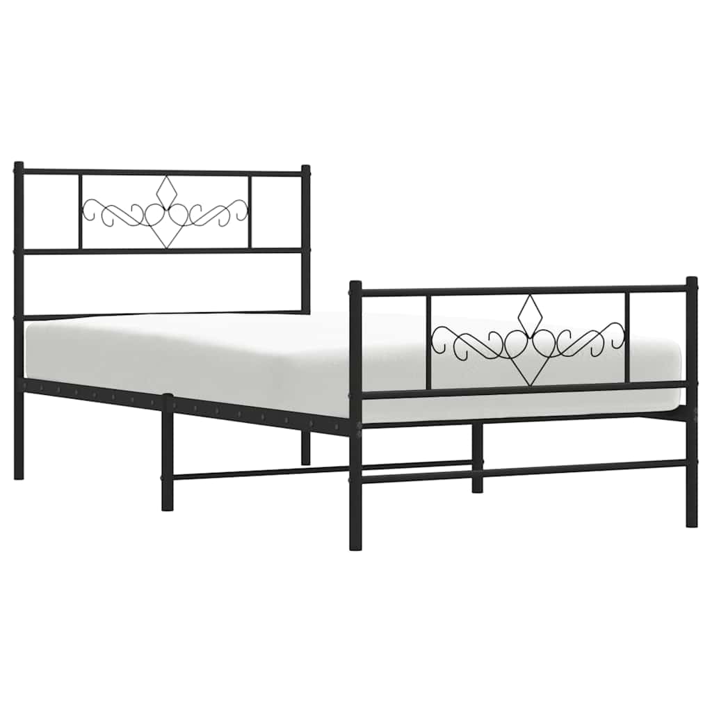 Cadre de lit métal sans matelas et pied de lit noir 100x200 cm - XIOS