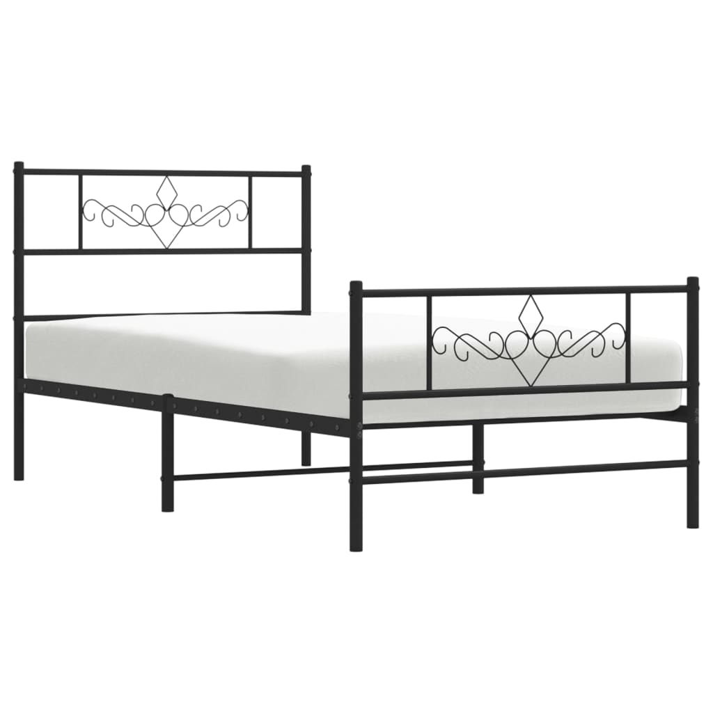 Cadre de lit métal sans matelas avec pied de lit noir 107x203cm - XIOS