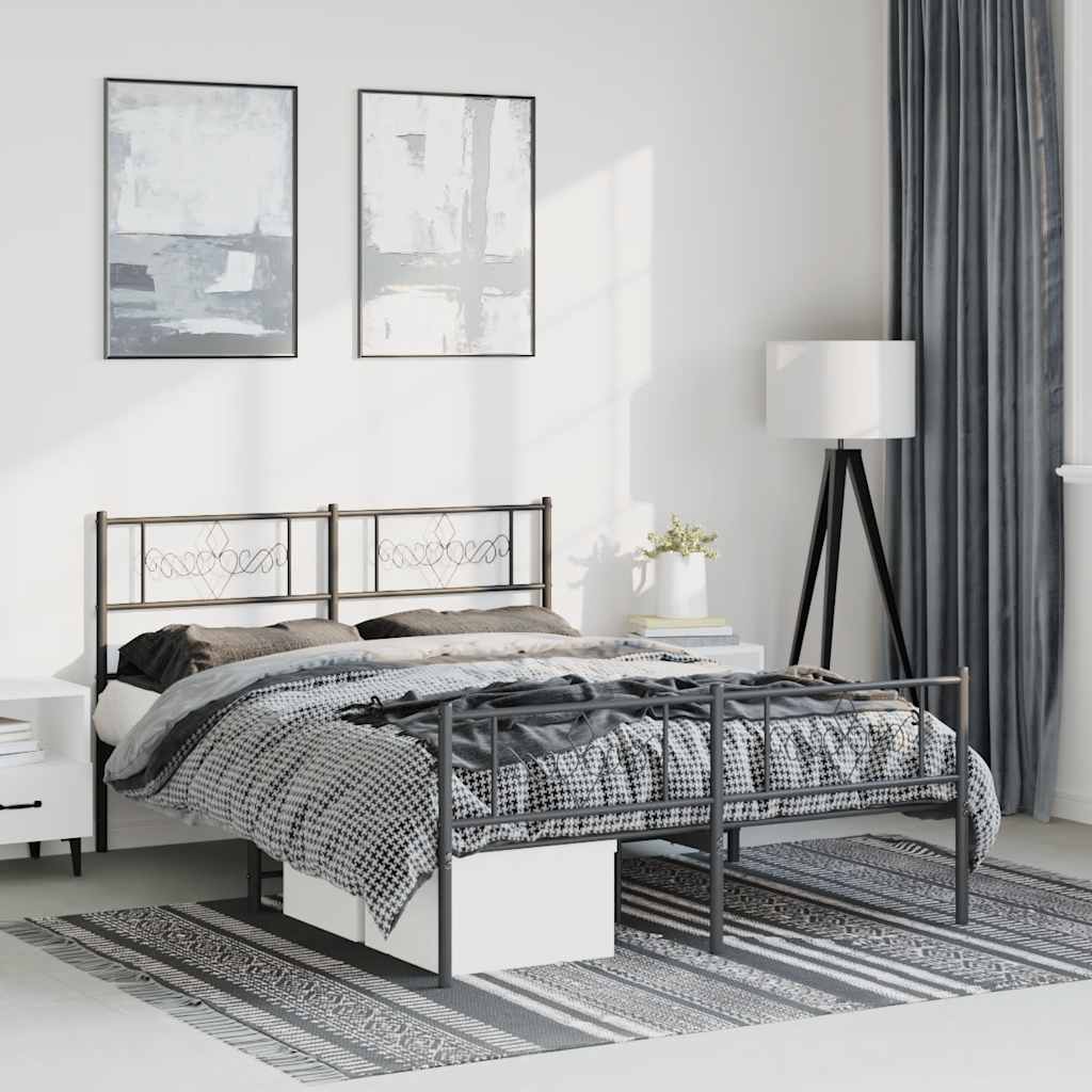 Cadre de lit métal sans matelas avec pied de lit noir 135x190cm - XIOS