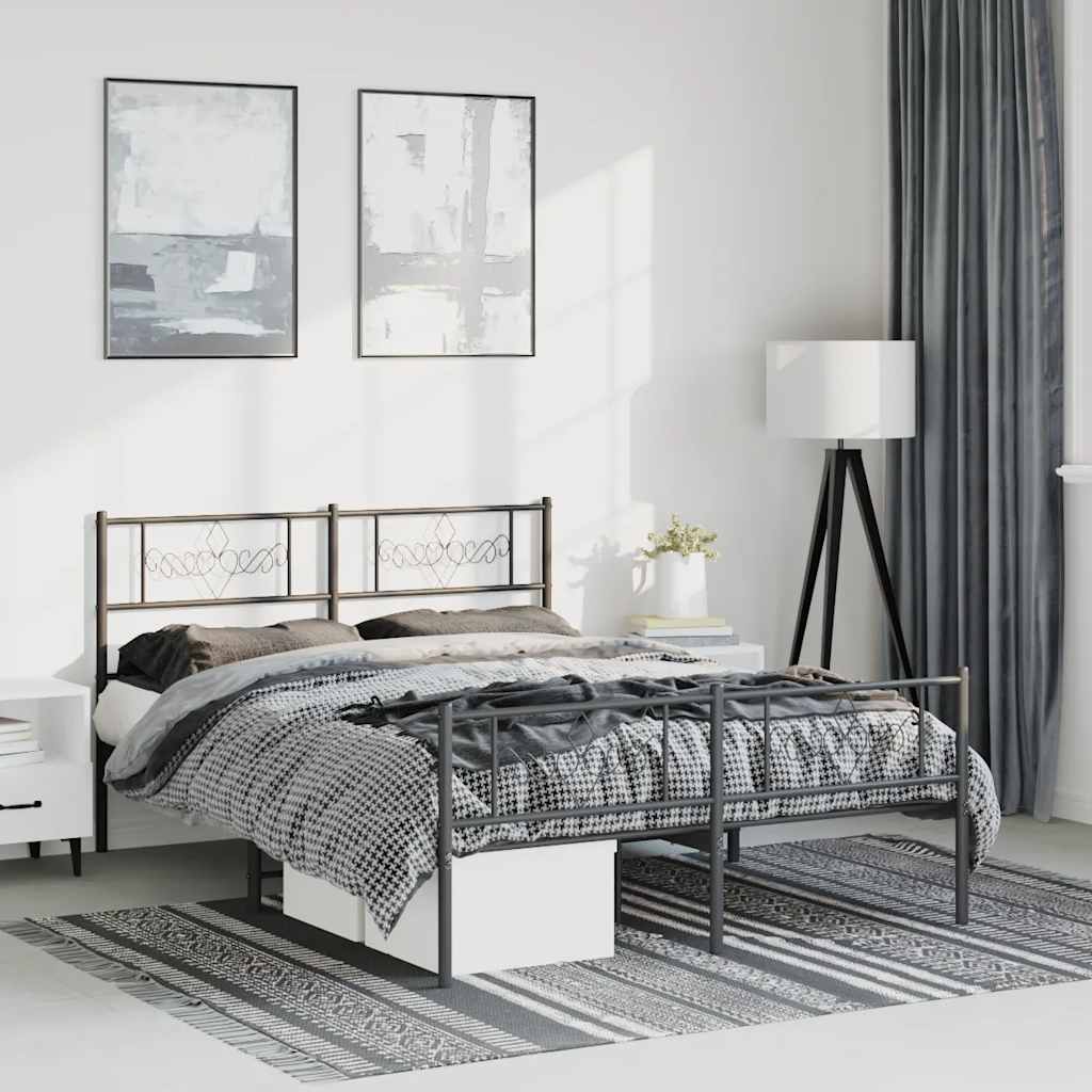 Cadre de lit métal sans matelas avec pied de lit noir 150x200cm - XIOS