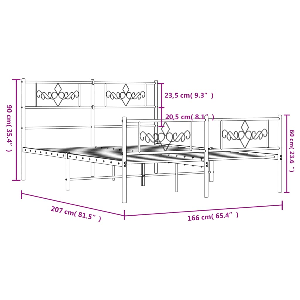 Cadre de lit métal sans matelas avec pied de lit noir 160x200cm - XIOS