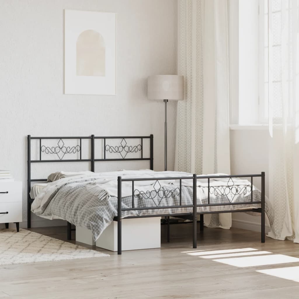 Cadre de lit métal sans matelas avec pied de lit noir 160x200cm - XIOS