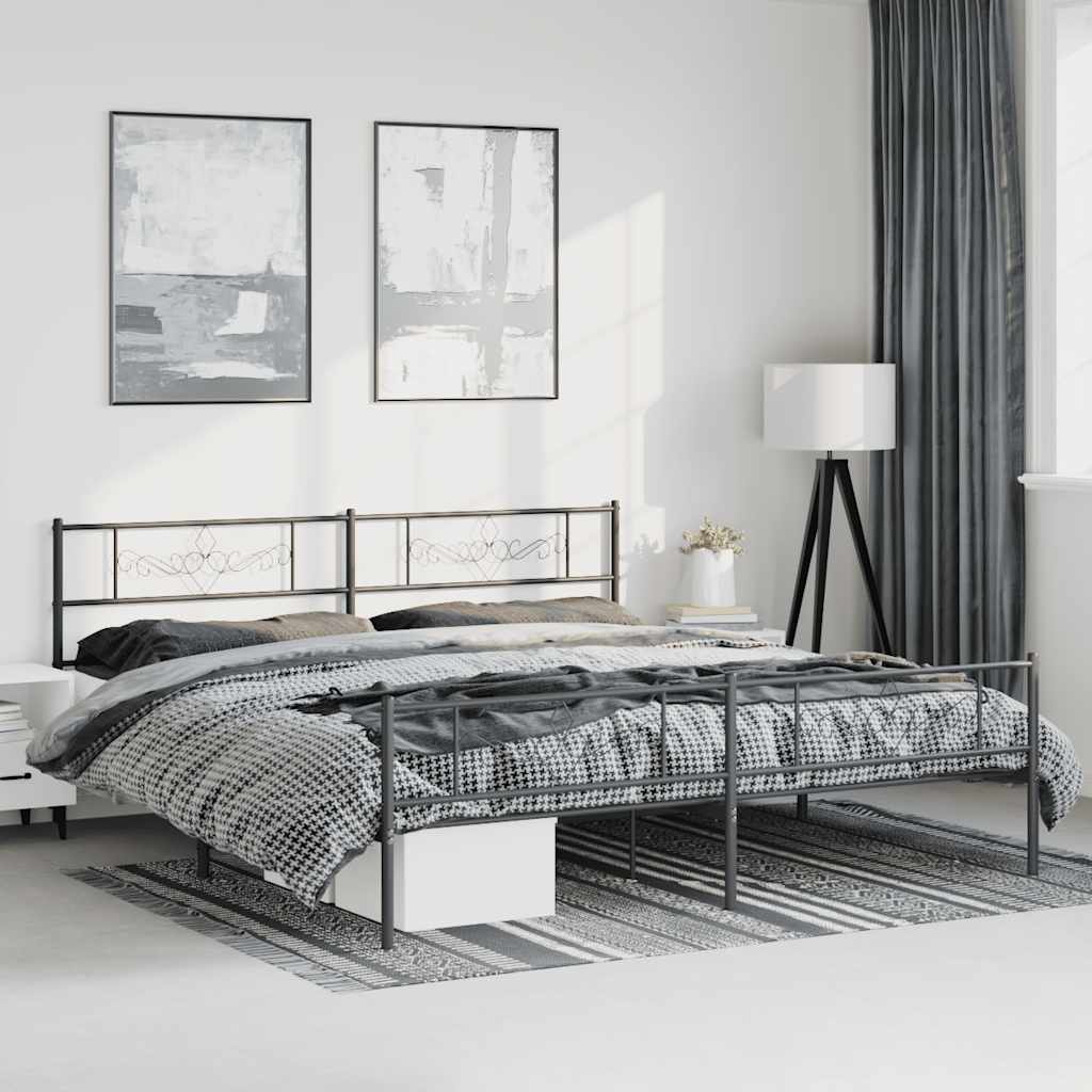 Cadre de lit métal sans matelas avec pied de lit noir 183x213cm - XIOS