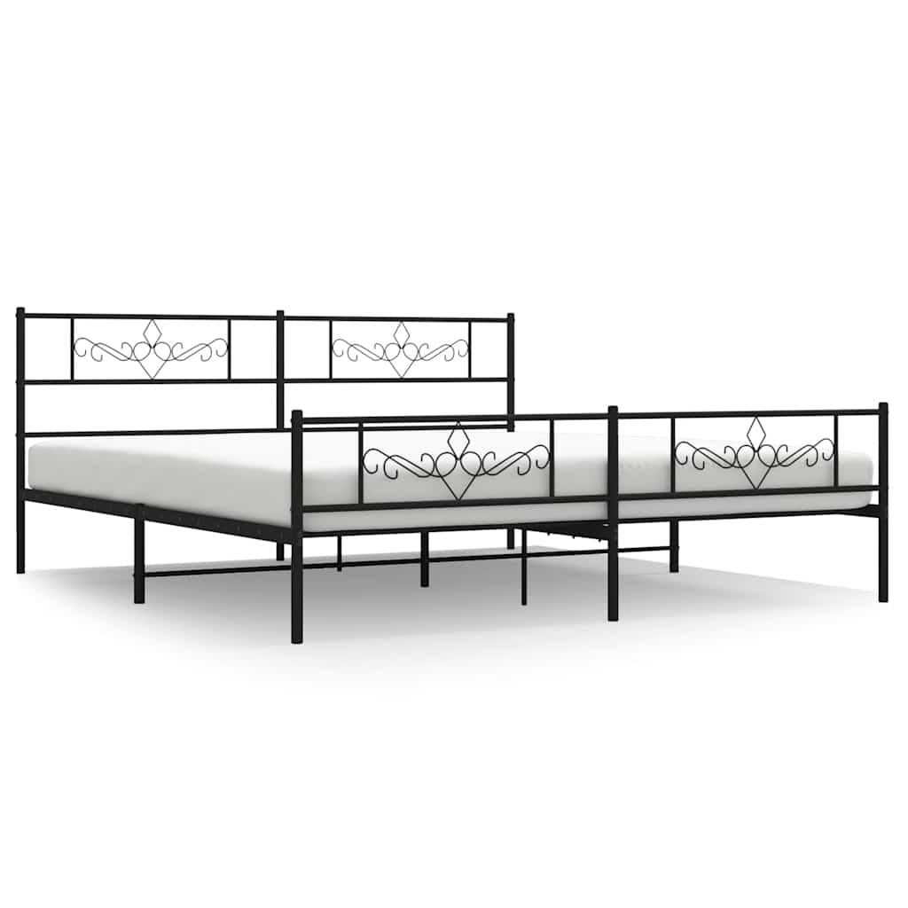 Cadre de lit métal sans matelas avec pied de lit noir 193x203cm - XIOS