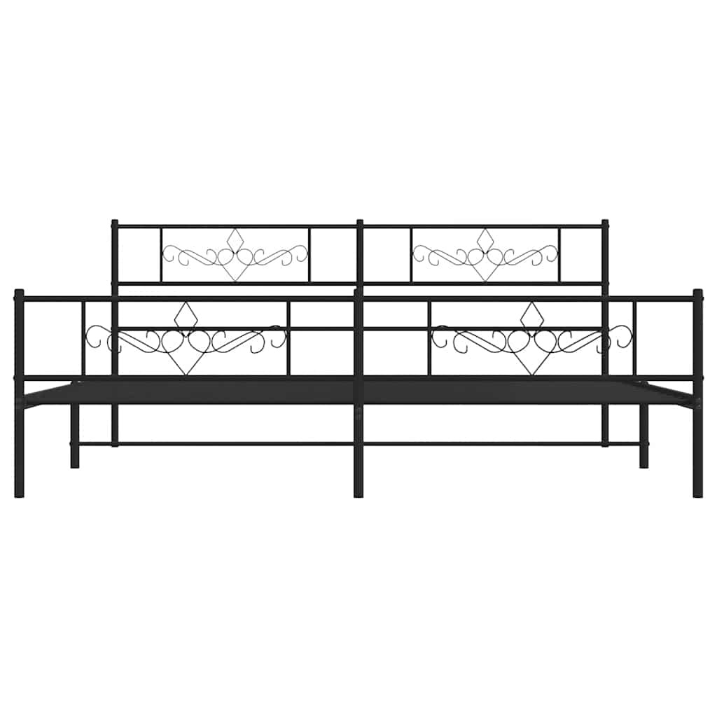 Cadre de lit métal sans matelas avec pied de lit noir 193x203cm - XIOS
