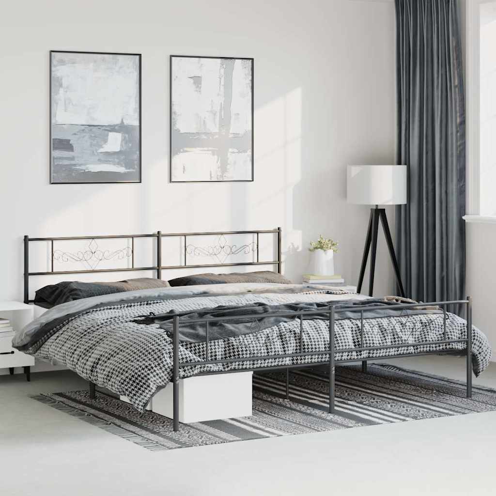 Cadre de lit métal sans matelas avec pied de lit noir 193x203cm - XIOS