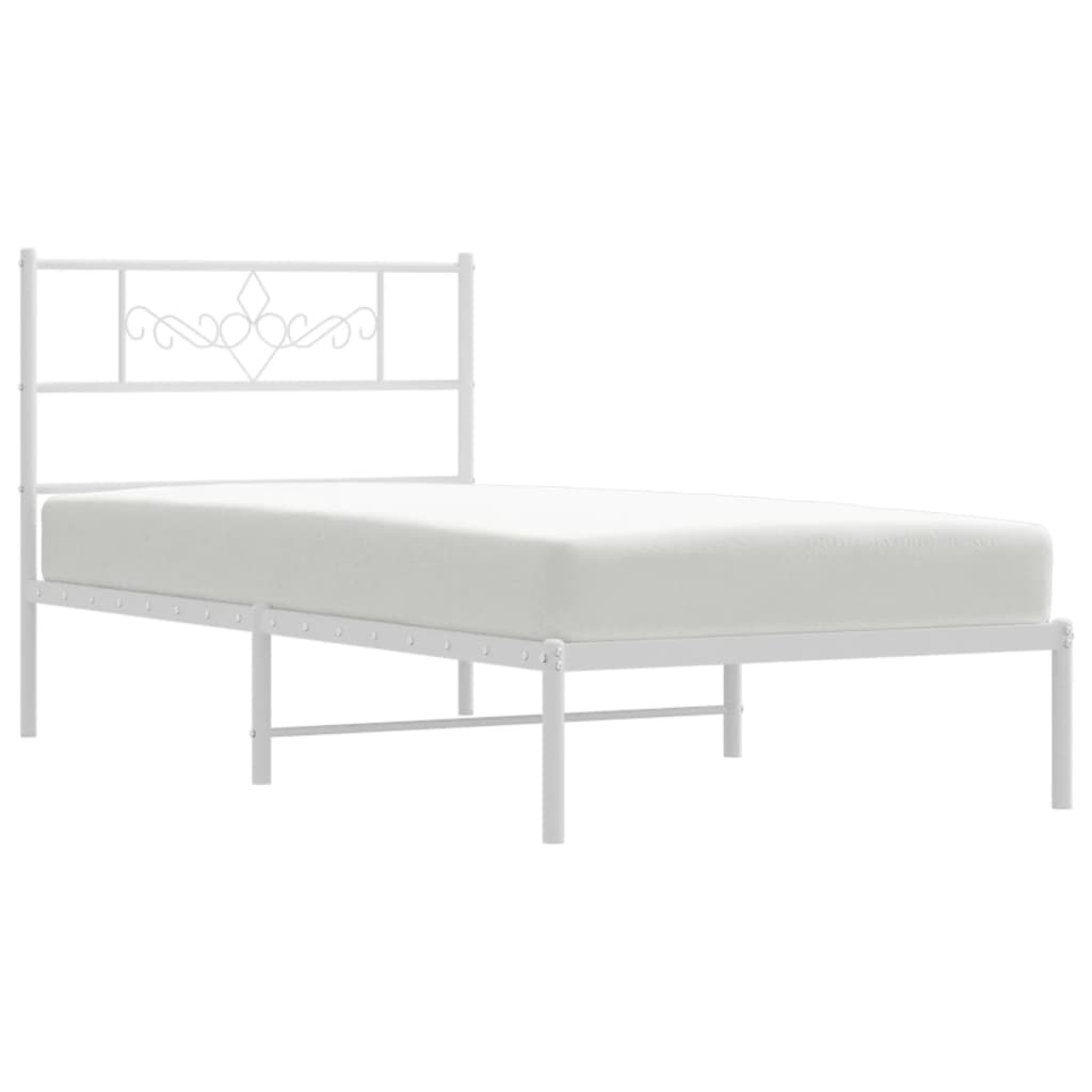 Cadre de lit métal sans matelas avec tête de lit blanc 90x200cm - XIOS