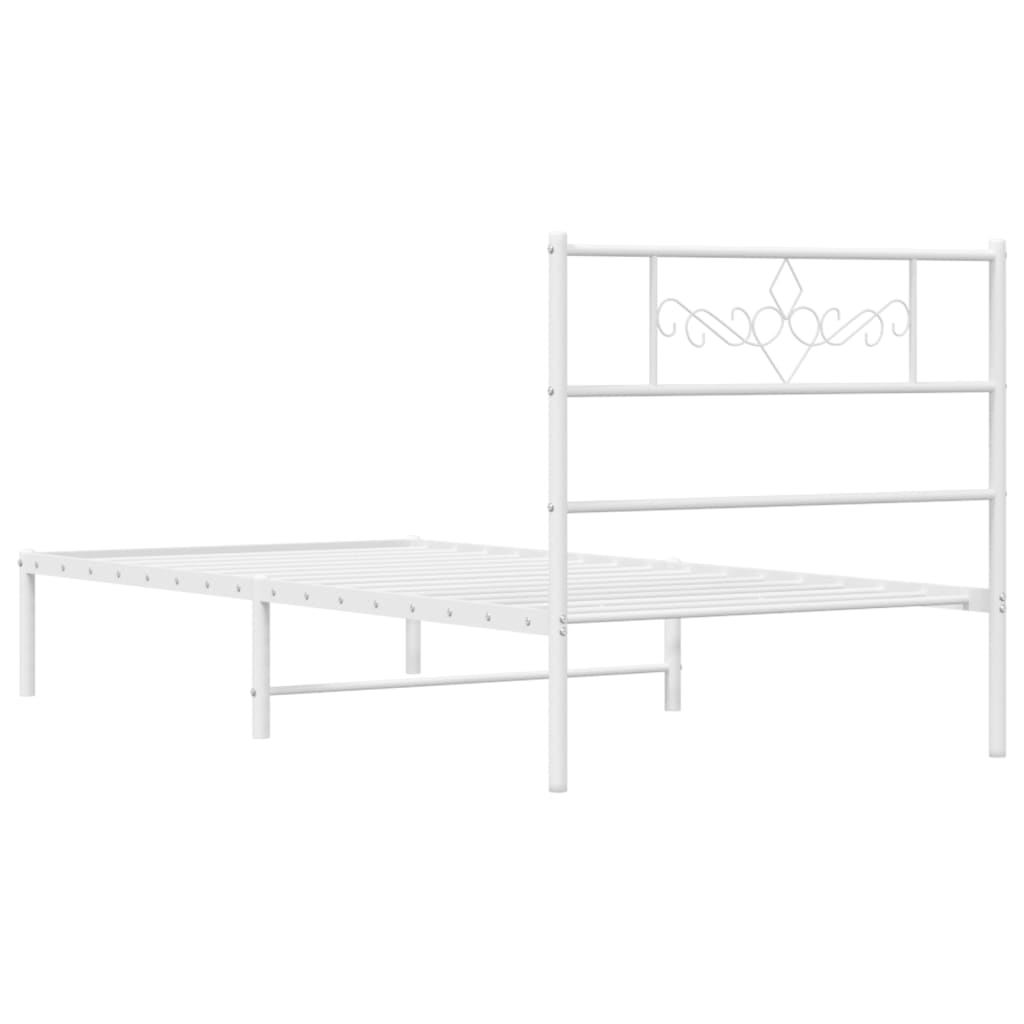 Cadre de lit métal sans matelas avec tête de lit blanc 90x200cm - XIOS