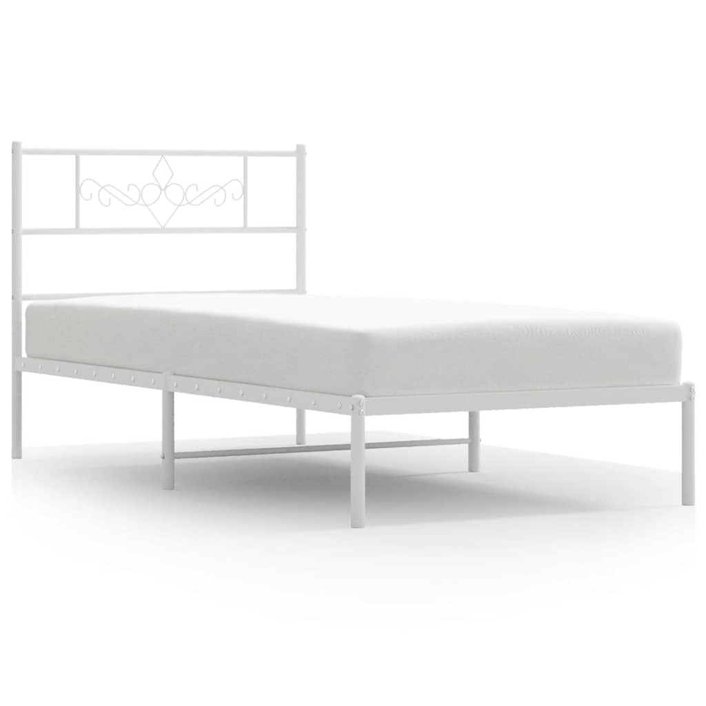 Cadre de lit métal sans matelas et tête de lit blanc 100x190 cm
