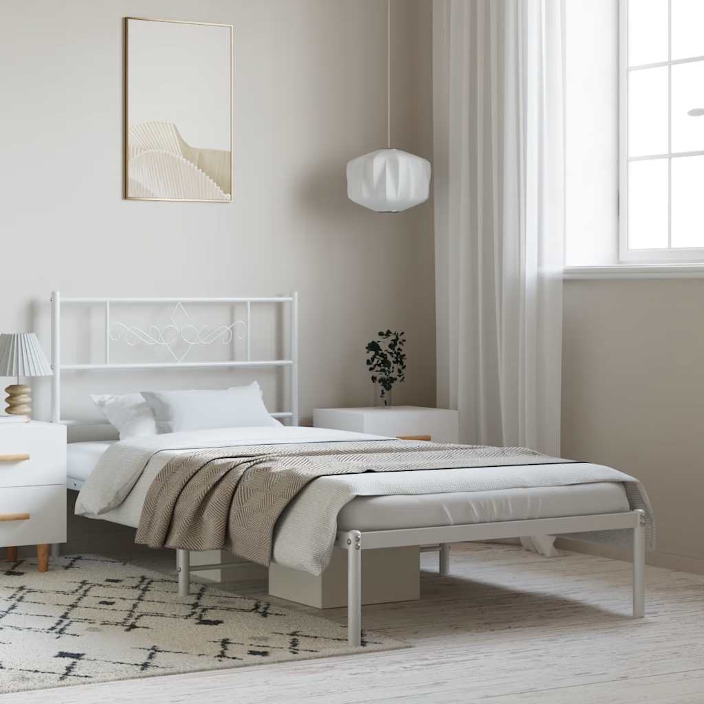 Cadre de lit métal sans matelas et tête de lit blanc 100x200 cm - XIOS