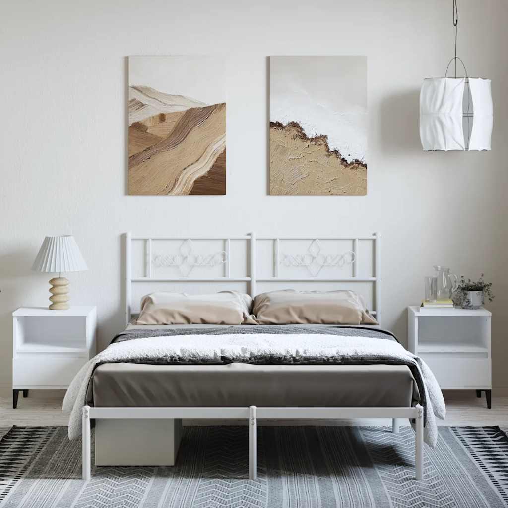 Cadre de lit métal sans matelas et tête de lit blanc 135x190 cm - XIOS