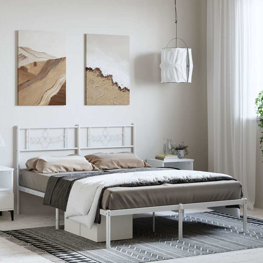 Cadre de lit métal sans matelas et tête de lit blanc 135x190 cm - XIOS