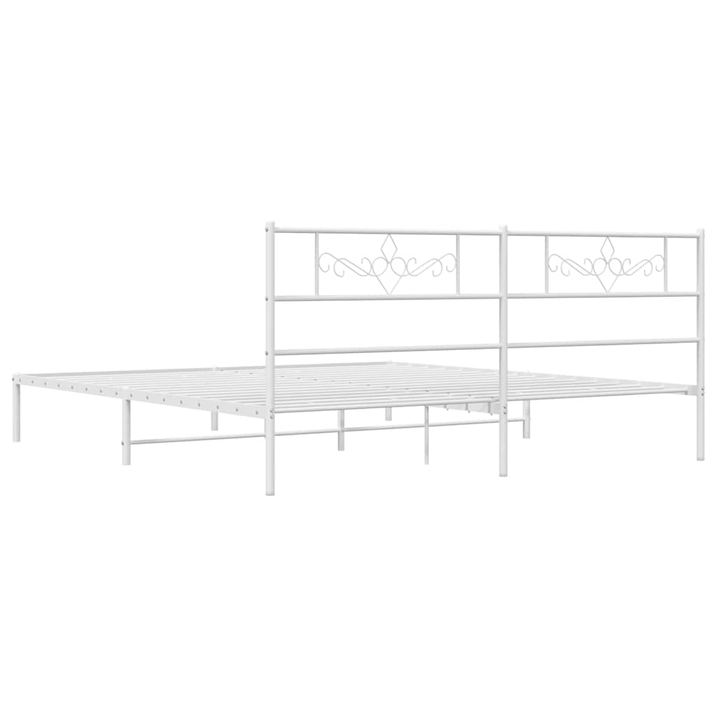 Cadre de lit métal sans matelas et tête de lit blanc 193x203 cm - XIOS