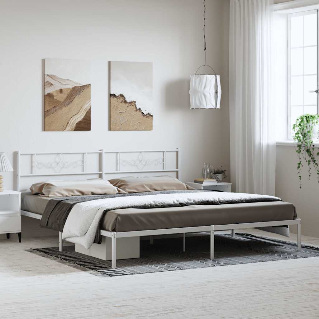 Cadre de lit métal sans matelas et tête de lit blanc 193x203 cm - XIOS