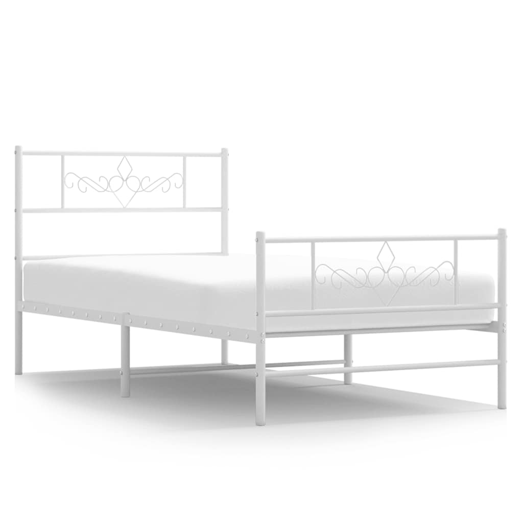 Cadre de lit métal sans matelas et pied de lit blanc 100x200 cm