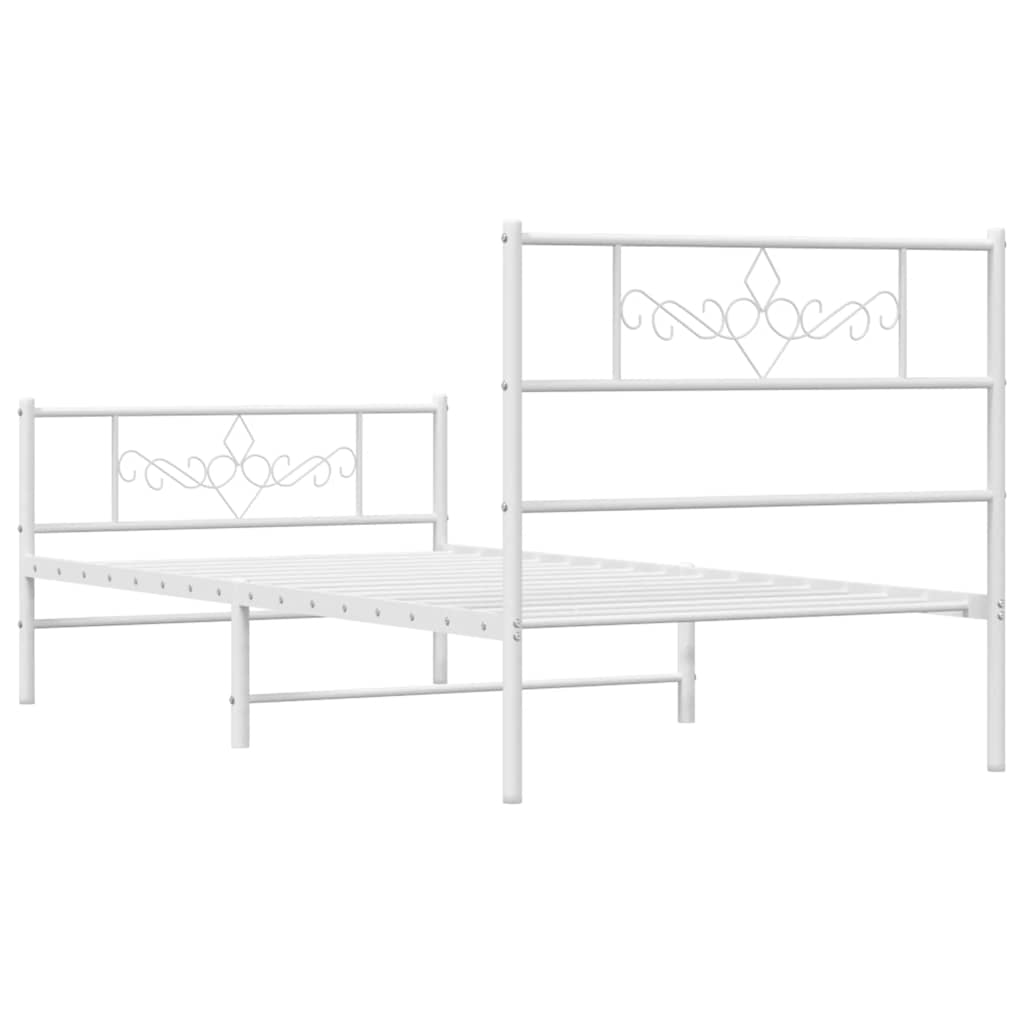Cadre de lit métal sans matelas et pied de lit blanc 100x200 cm