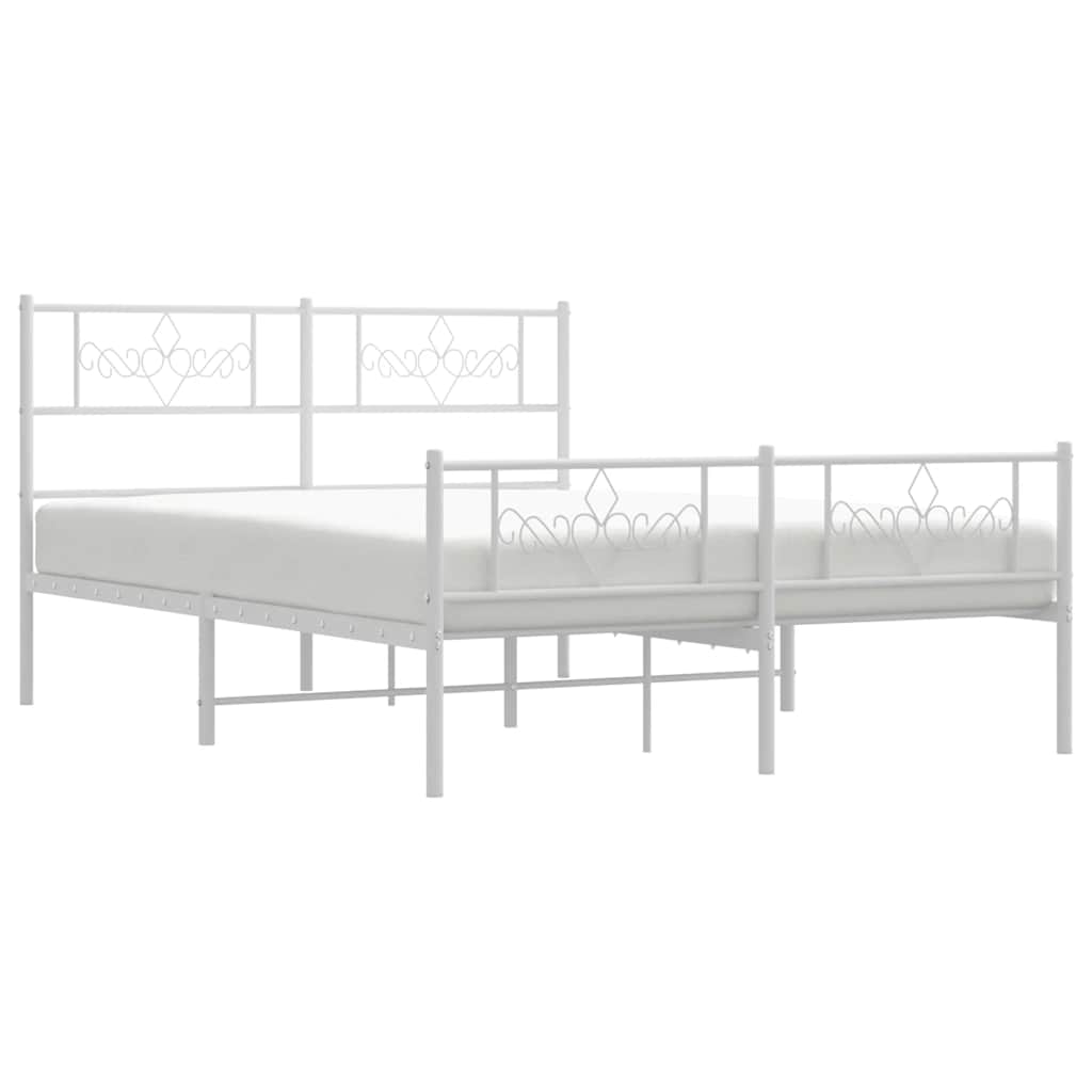 Cadre de lit métal sans matelas et pied de lit blanc 135x190 cm - XIOS