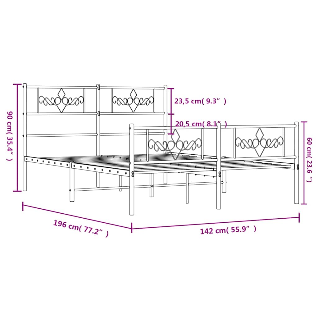 Cadre de lit métal sans matelas et pied de lit blanc 135x190 cm - XIOS