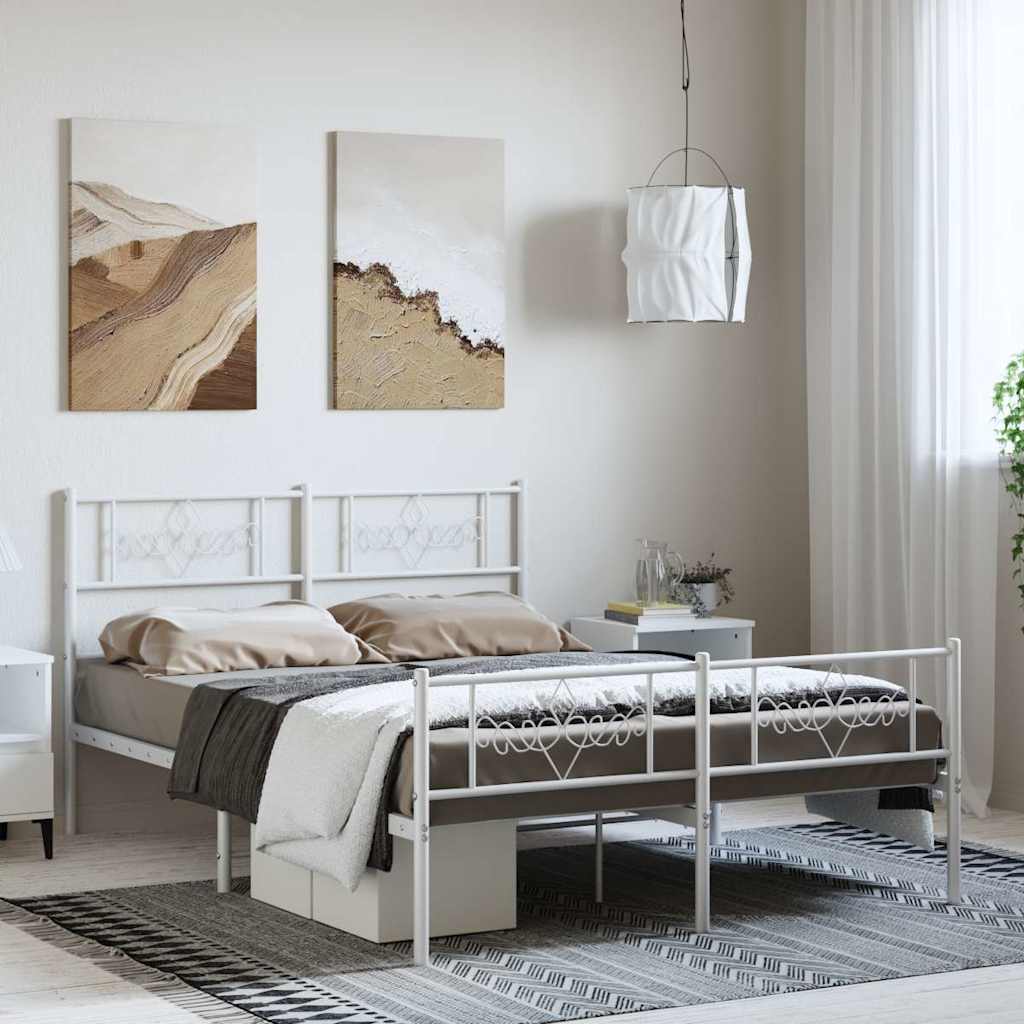 Cadre de lit métal sans matelas et pied de lit blanc 150x200 cm - XIOS