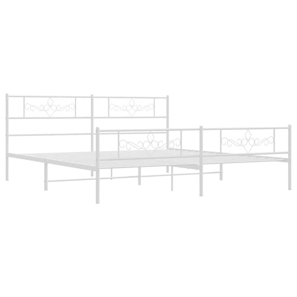 Cadre de lit métal sans matelas et pied de lit blanc 193x203 cm - XIOS