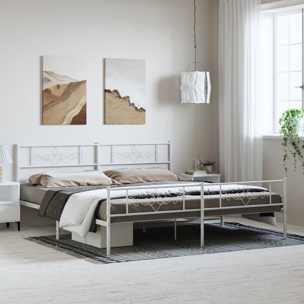Cadre de lit métal sans matelas et pied de lit blanc 193x203 cm - XIOS