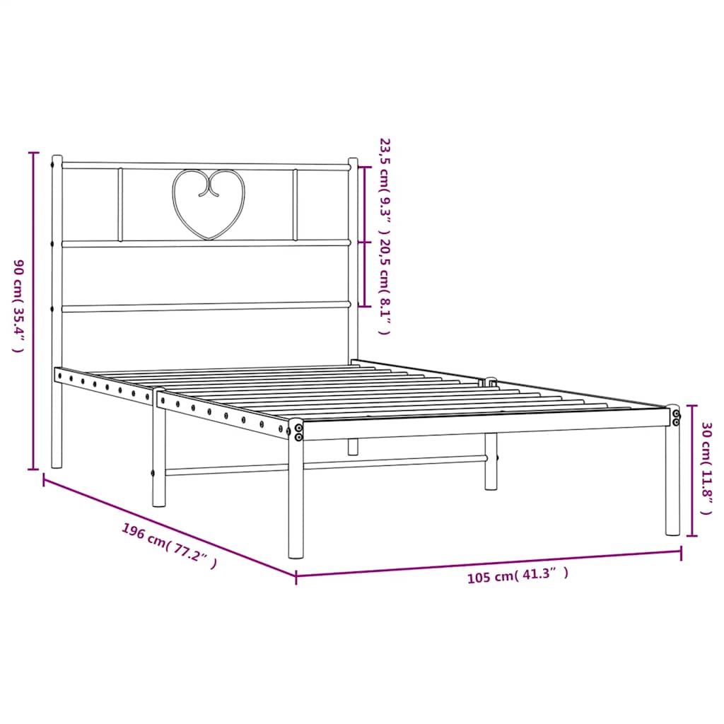 Cadre de lit métal sans matelas avec tête de lit noir 100x190cm - XIOS