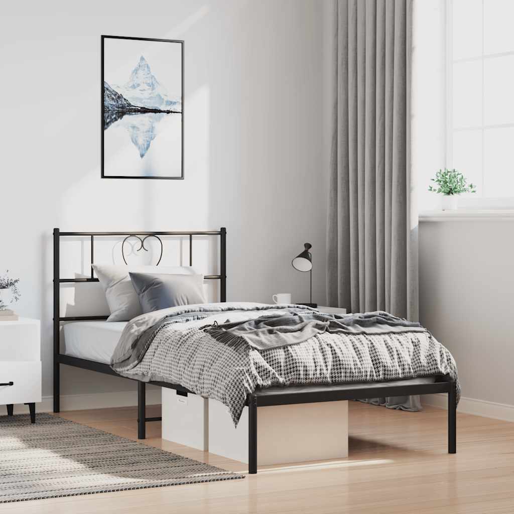 Cadre de lit métal sans matelas avec tête de lit noir 100x190cm - XIOS