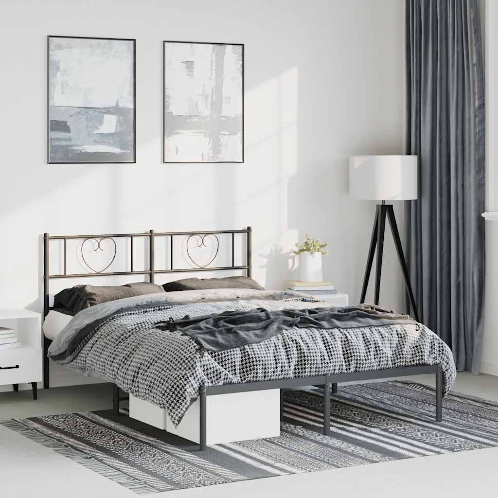Cadre de lit métal sans matelas avec tête de lit noir 135x190cm - XIOS