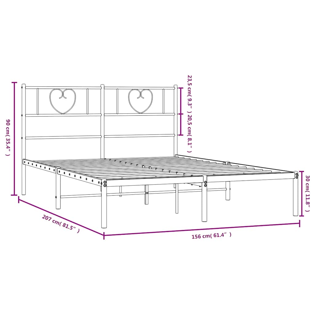 Cadre de lit métal sans matelas avec tête de lit noir 150x200cm - XIOS